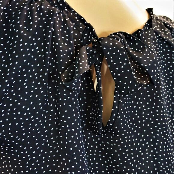 LC Lauren Conrad Womens Top Navy Blue Swiss Dot Chiffon Bow Back Blouse Sz XS - Picture 5 of 7